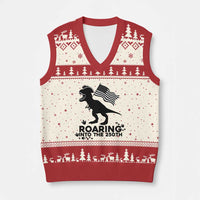 Funny Patriotic Dinosaur V-Neck Knit Sweater Vest Roaring Into The 250th Anniversary