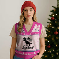 Funny Patriotic Dinosaur V-Neck Knit Sweater Vest Roaring Into The 250th Anniversary