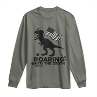 Funny Patriotic Dinosaur Long Sleeve Shirt Roaring Into The 250th Anniversary
