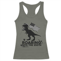 Funny Patriotic Dinosaur Racerback Tank Top Roaring Into The 250th Anniversary