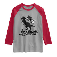 Funny Patriotic Dinosaur Raglan Shirt Roaring Into The 250th Anniversary