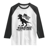 Funny Patriotic Dinosaur Raglan Shirt Roaring Into The 250th Anniversary