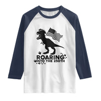 Funny Patriotic Dinosaur Raglan Shirt Roaring Into The 250th Anniversary