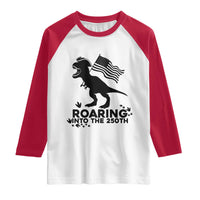 Funny Patriotic Dinosaur Raglan Shirt Roaring Into The 250th Anniversary