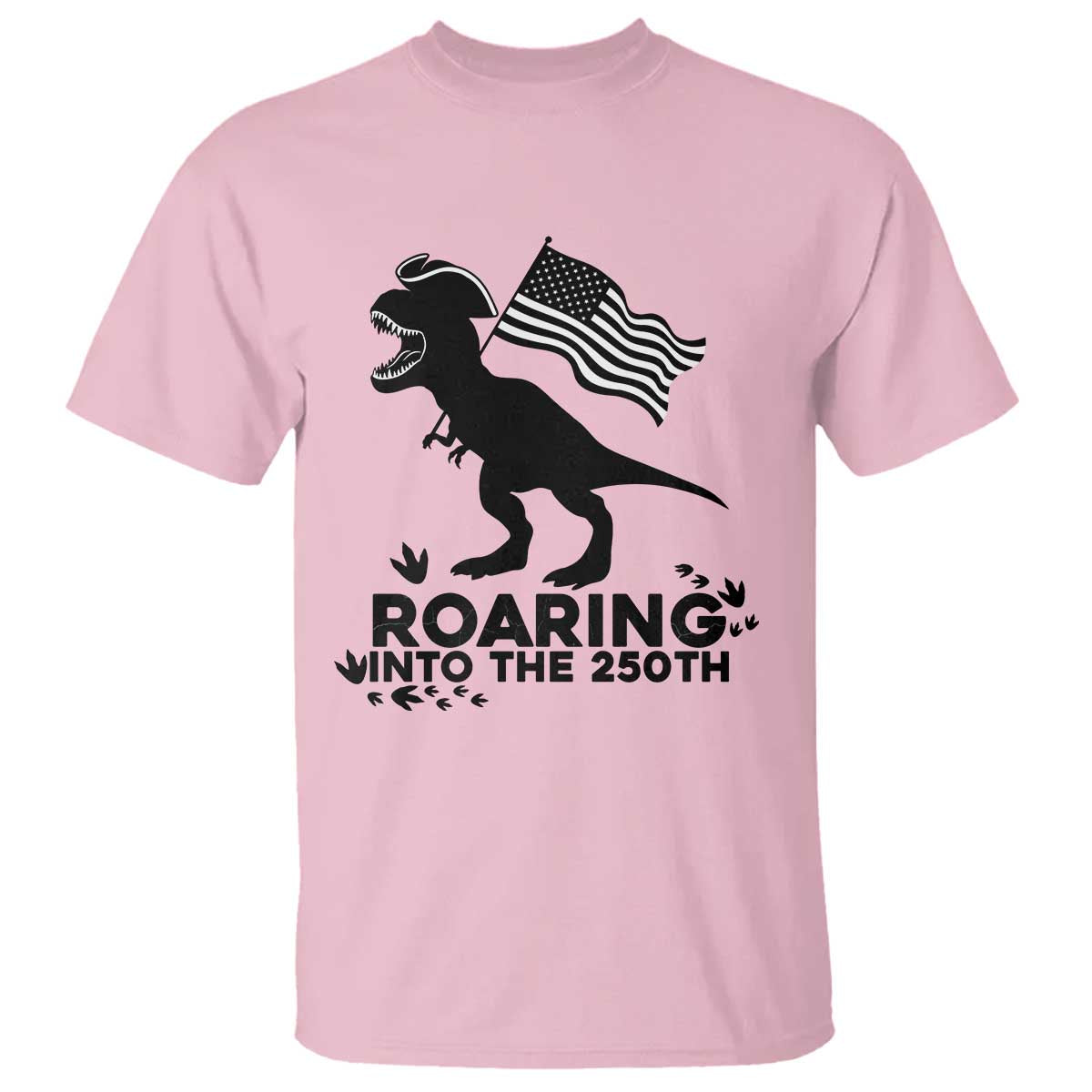 Funny Patriotic Dinosaur T Shirt Roaring Into The 250th Anniversary