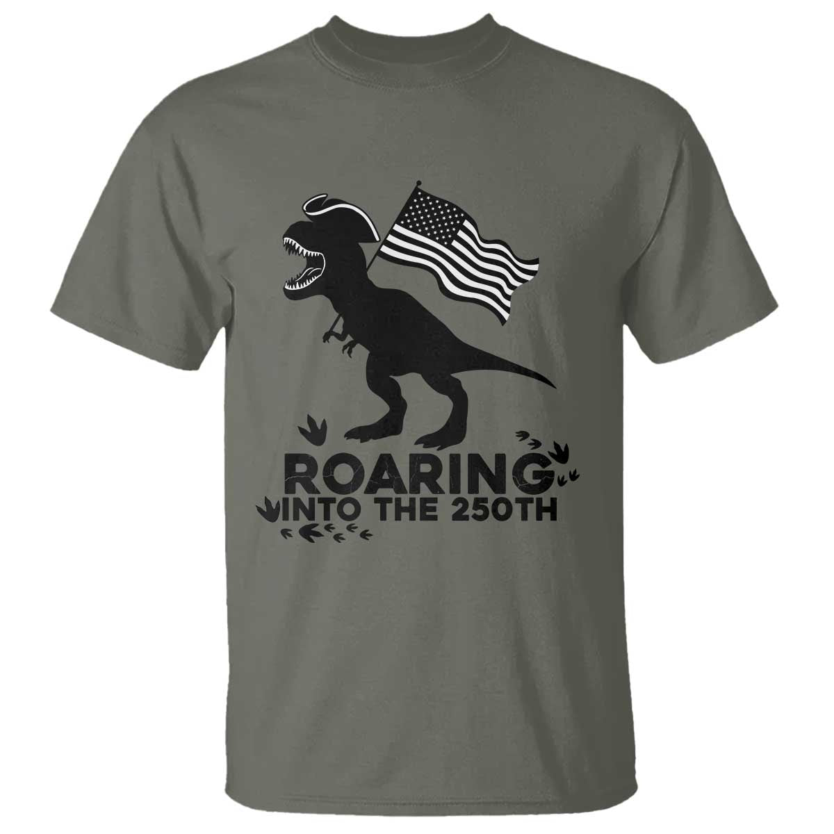 Funny Patriotic Dinosaur T Shirt Roaring Into The 250th Anniversary