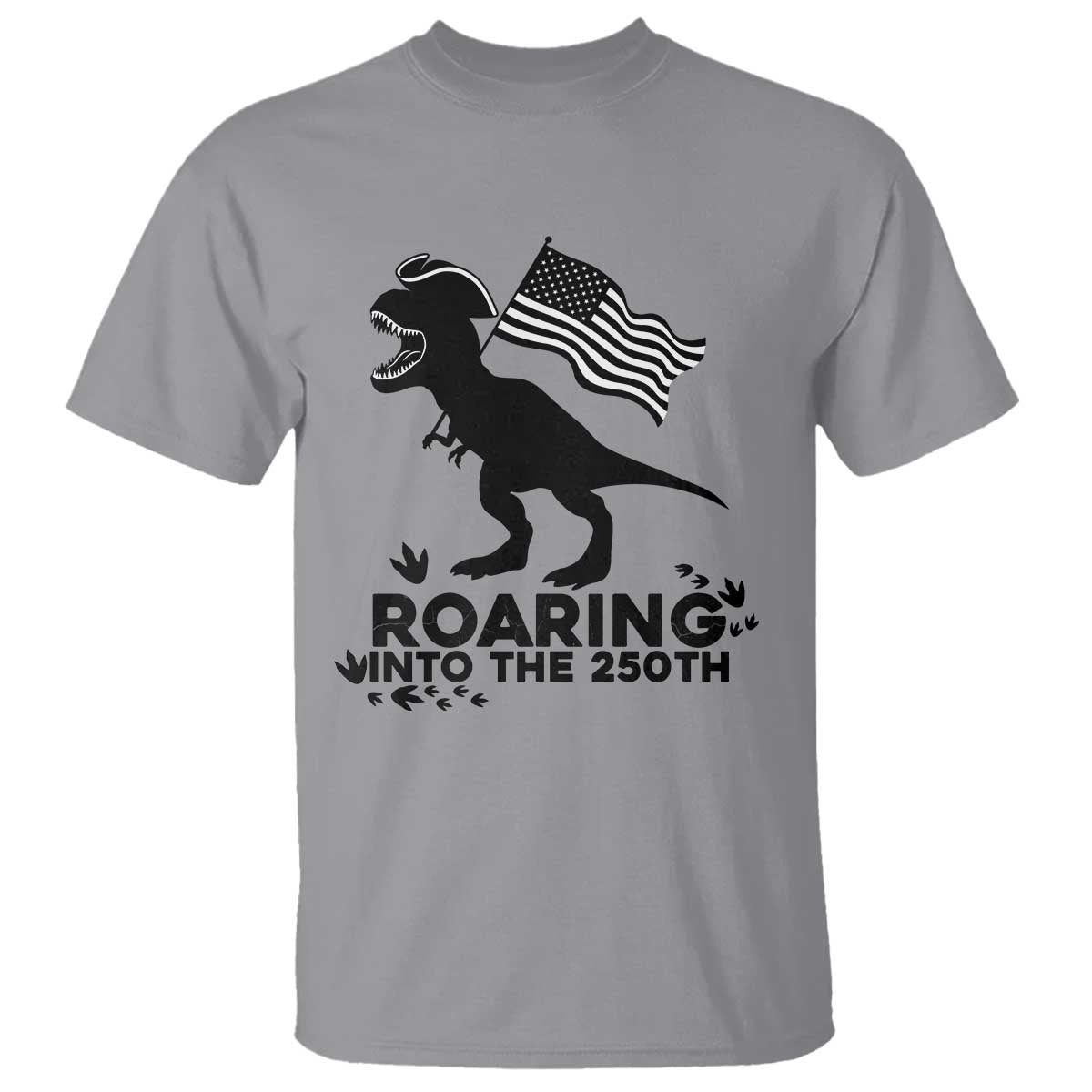 Funny Patriotic Dinosaur T Shirt Roaring Into The 250th Anniversary