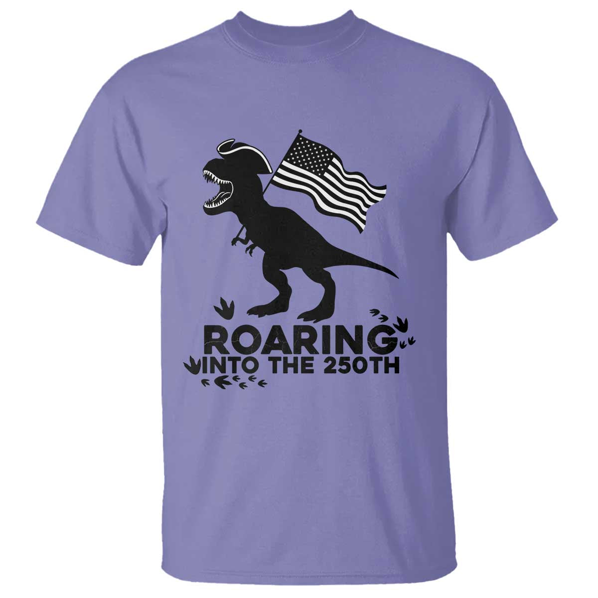 Funny Patriotic Dinosaur T Shirt Roaring Into The 250th Anniversary