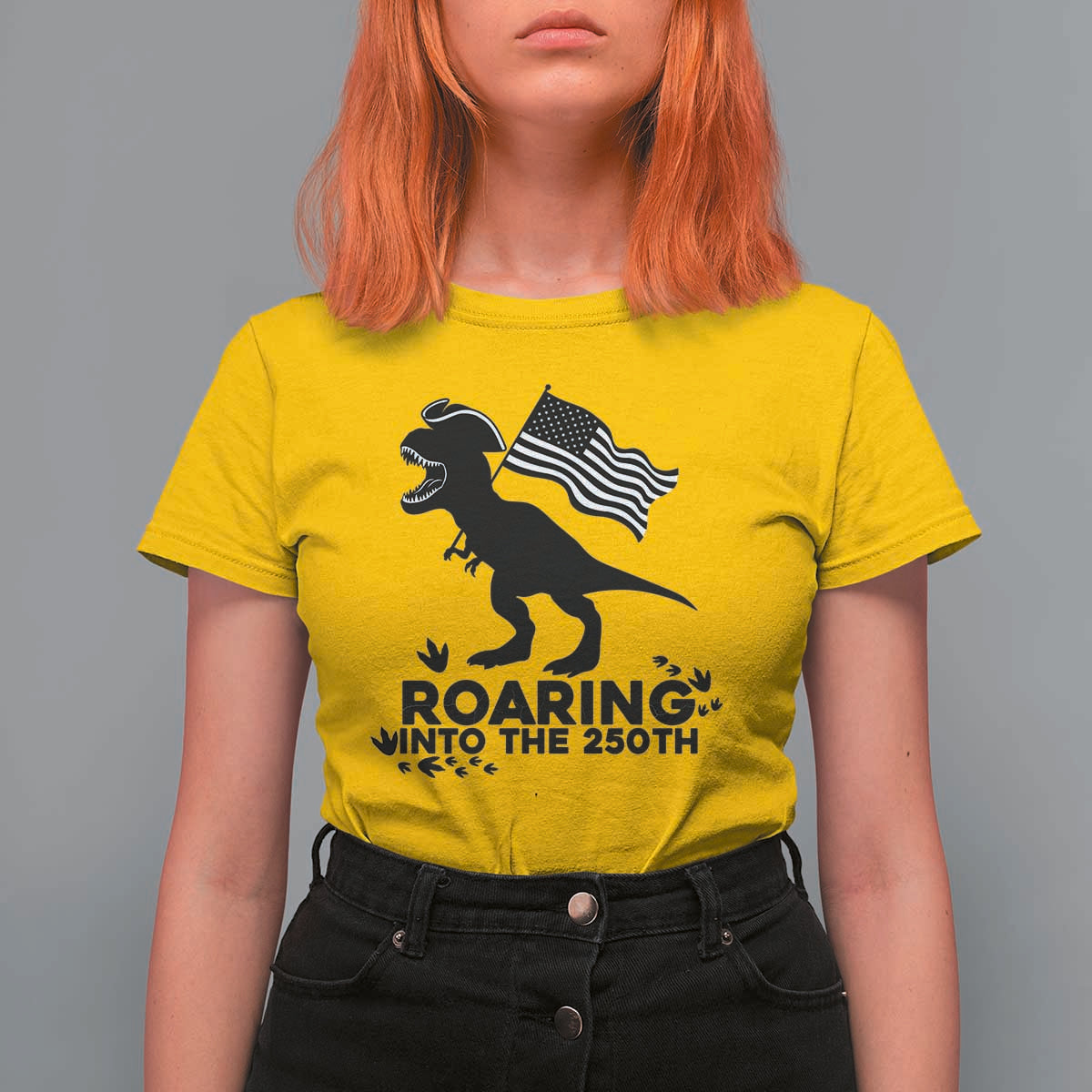 Funny Patriotic Dinosaur T Shirt For Women Roaring Into The 250th Anniversary