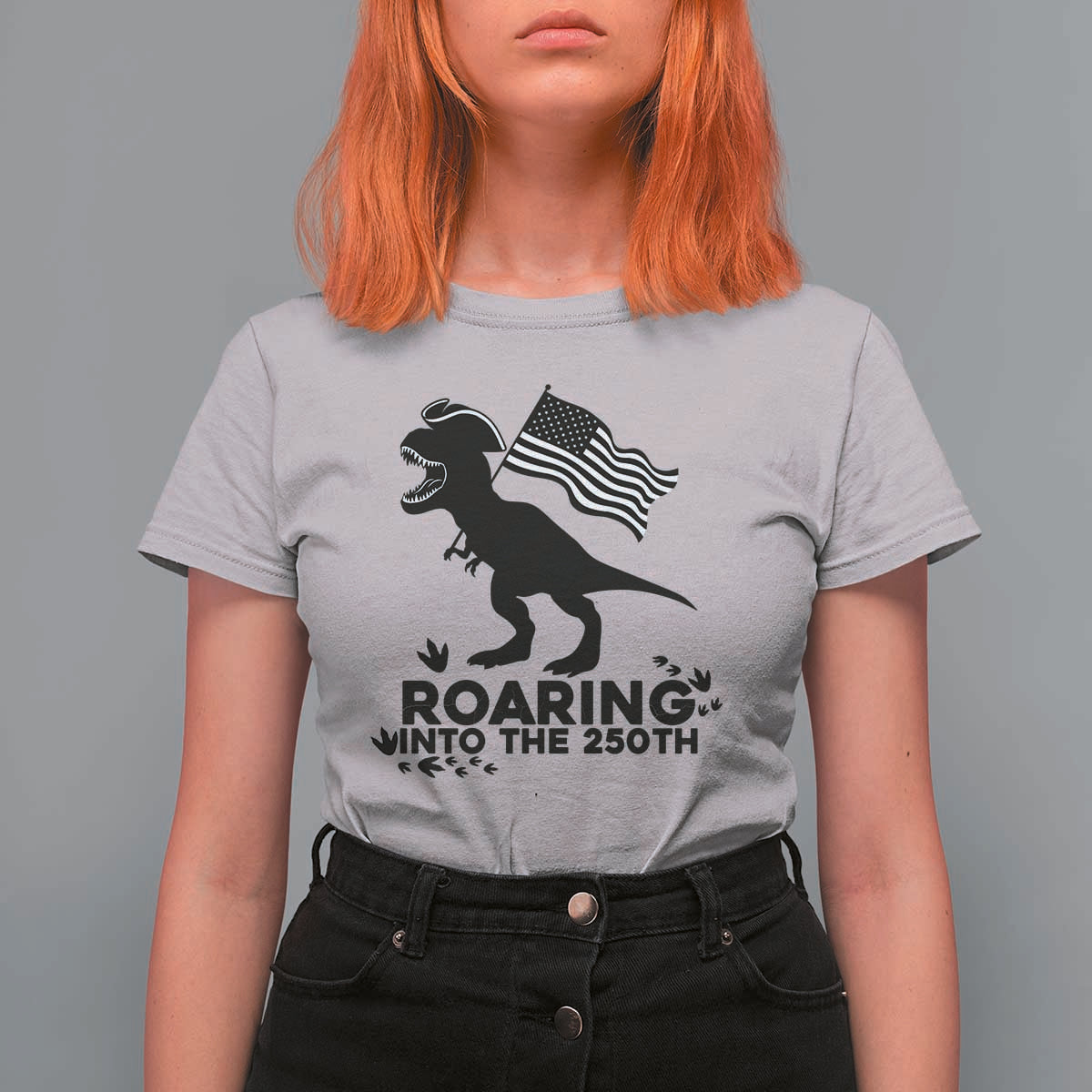 Funny Patriotic Dinosaur T Shirt For Women Roaring Into The 250th Anniversary