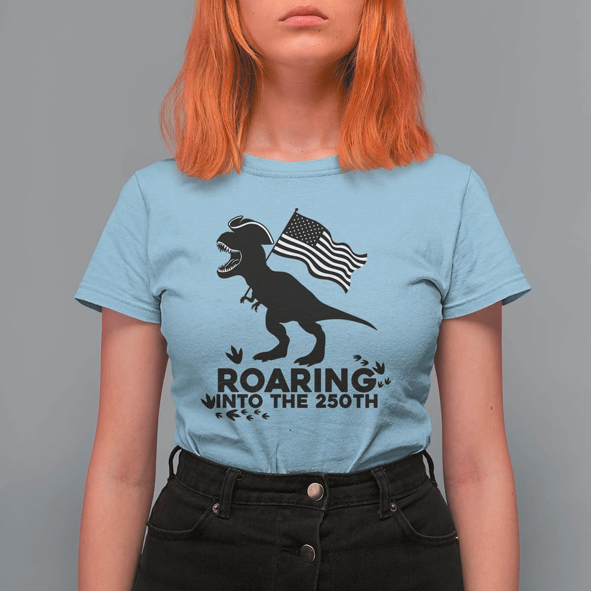 Funny Patriotic Dinosaur T Shirt For Women Roaring Into The 250th Anniversary
