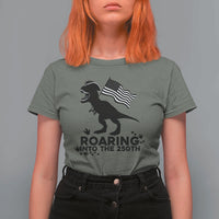 Funny Patriotic Dinosaur T Shirt For Women Roaring Into The 250th Anniversary