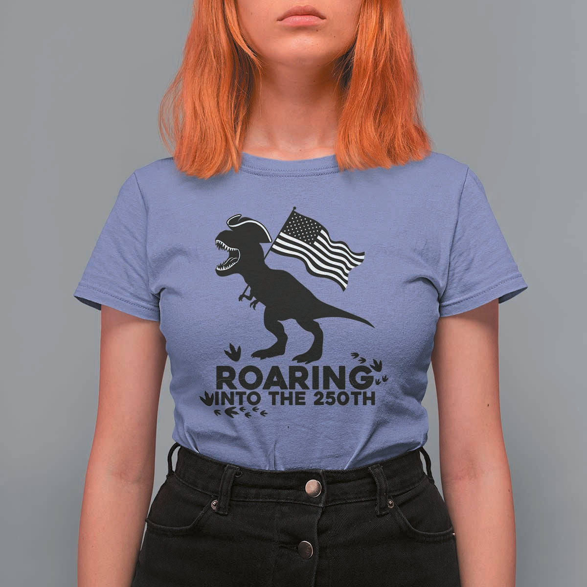Funny Patriotic Dinosaur T Shirt For Women Roaring Into The 250th Anniversary