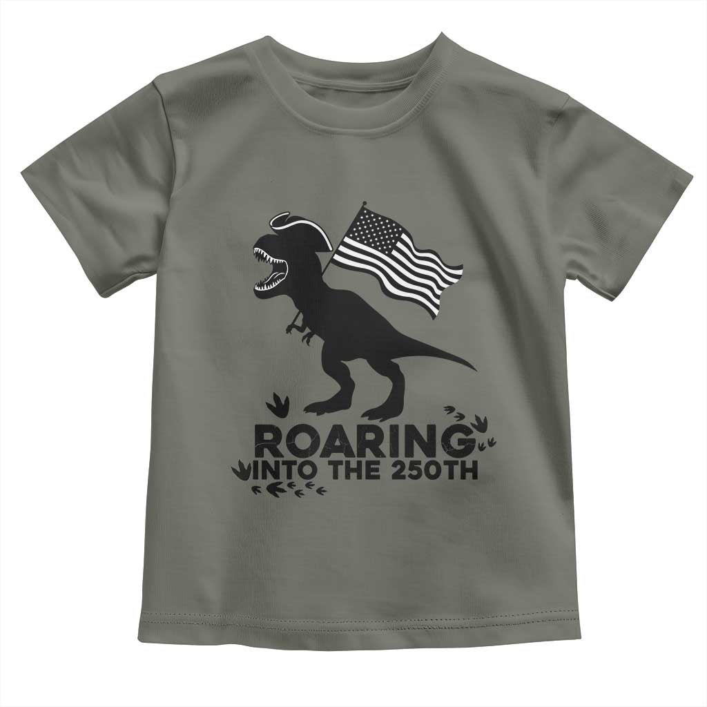 Funny Patriotic Dinosaur Toddler T Shirt Roaring Into The 250th Anniversary