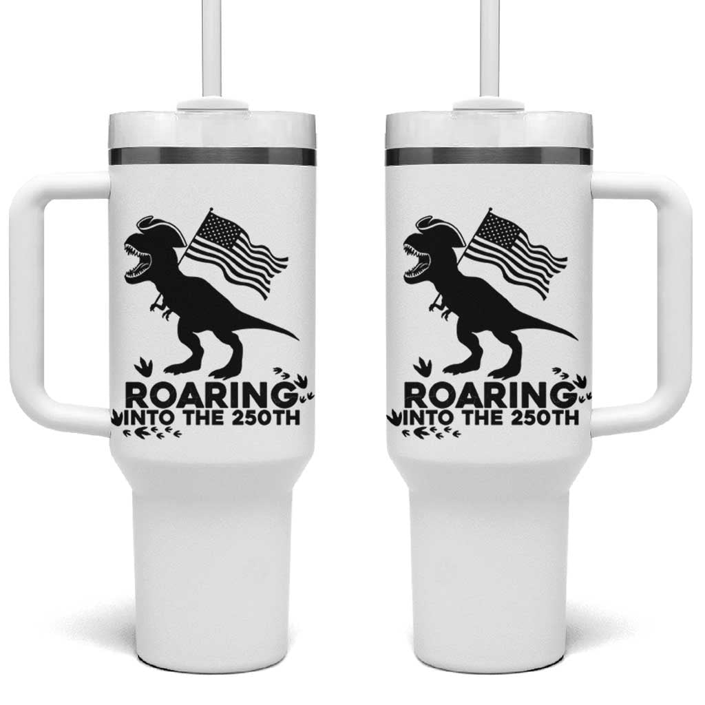 Funny Patriotic Dinosaur Tumbler With Handle Roaring Into The 250th Anniversary