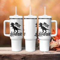 Funny Patriotic Dinosaur Tumbler With Handle Roaring Into The 250th Anniversary