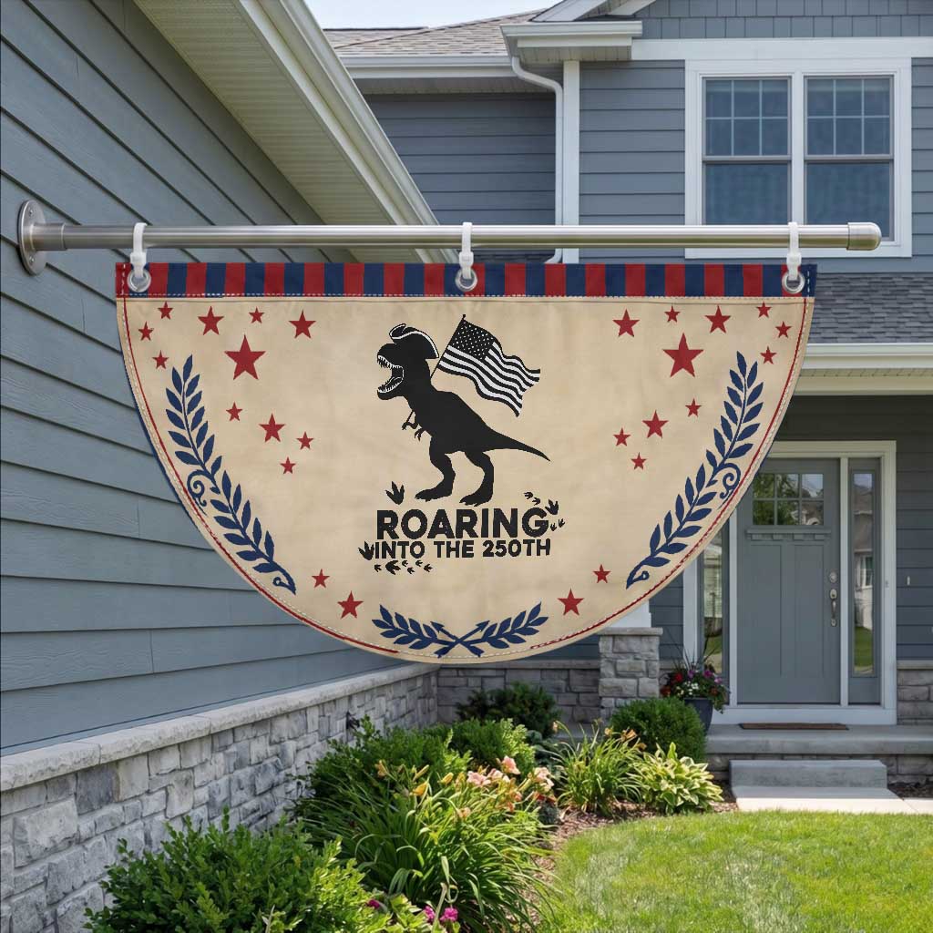 Funny Dinosaur Patriotic Fan Flag Roaring Into The 250th Anniversary