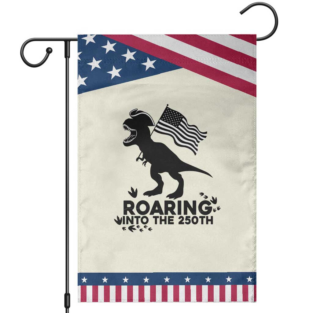 Funny Patriotic Dinosaur Garden Flag Roaring Into The 250th Anniversary