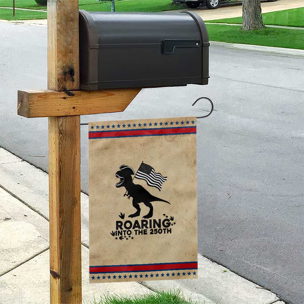 Funny Patriotic Dinosaur Garden Flag Roaring Into The 250th Anniversary