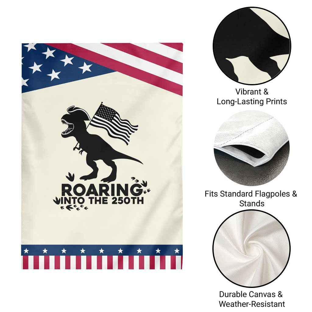 Funny Patriotic Dinosaur Garden Flag Roaring Into The 250th Anniversary