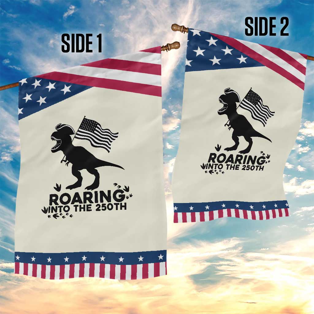 Funny Patriotic Dinosaur Garden Flag Roaring Into The 250th Anniversary