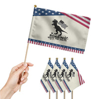 Funny Patriotic Dinosaur Patriotic Handheld Flag Roaring Into The 250th Anniversary