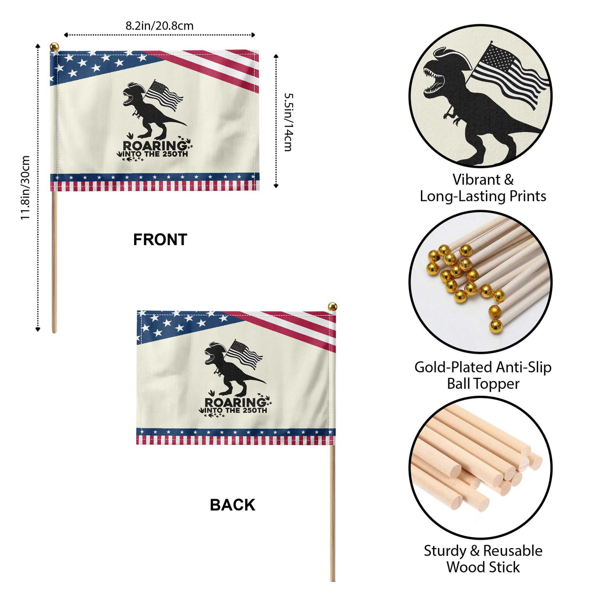 Funny Patriotic Dinosaur Patriotic Handheld Flag Roaring Into The 250th Anniversary