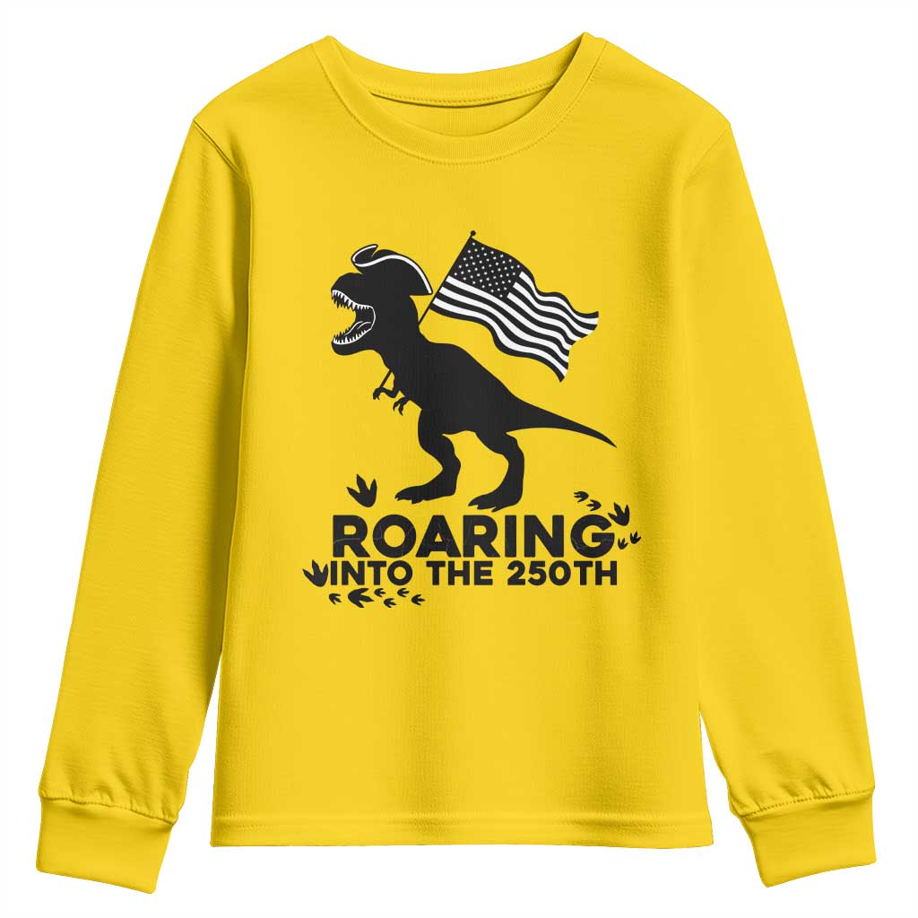 Funny Patriotic Dinosaur Youth Sweatshirt Roaring Into The 250th Anniversary