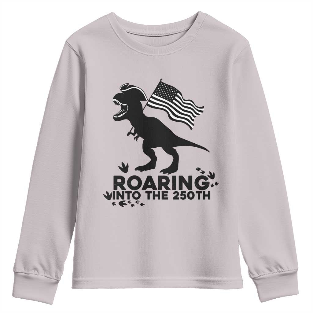 Funny Patriotic Dinosaur Youth Sweatshirt Roaring Into The 250th Anniversary