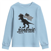 Funny Patriotic Dinosaur Youth Sweatshirt Roaring Into The 250th Anniversary