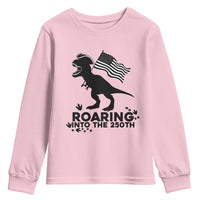 Funny Patriotic Dinosaur Youth Sweatshirt Roaring Into The 250th Anniversary