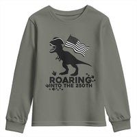 Funny Patriotic Dinosaur Youth Sweatshirt Roaring Into The 250th Anniversary