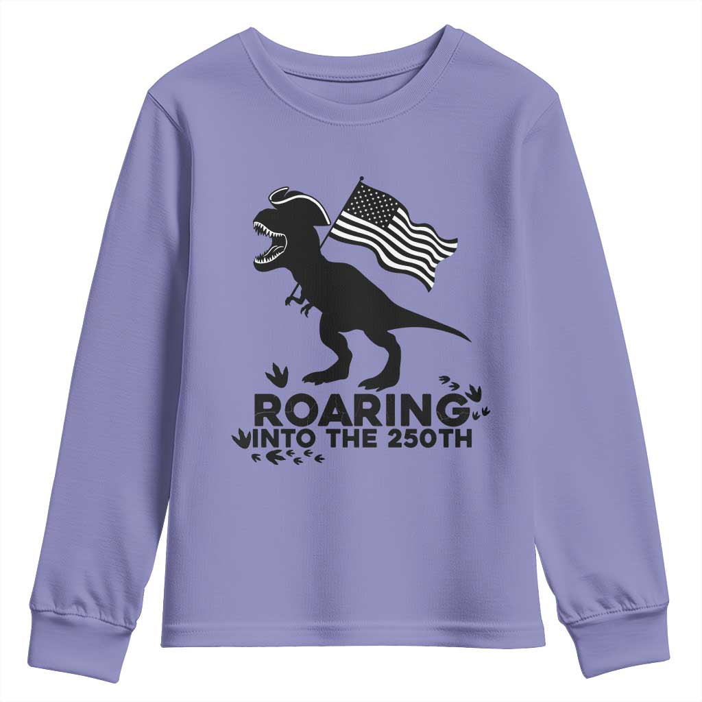 Funny Patriotic Dinosaur Youth Sweatshirt Roaring Into The 250th Anniversary