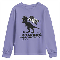 Funny Patriotic Dinosaur Youth Sweatshirt Roaring Into The 250th Anniversary