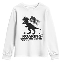 Funny Patriotic Dinosaur Youth Sweatshirt Roaring Into The 250th Anniversary