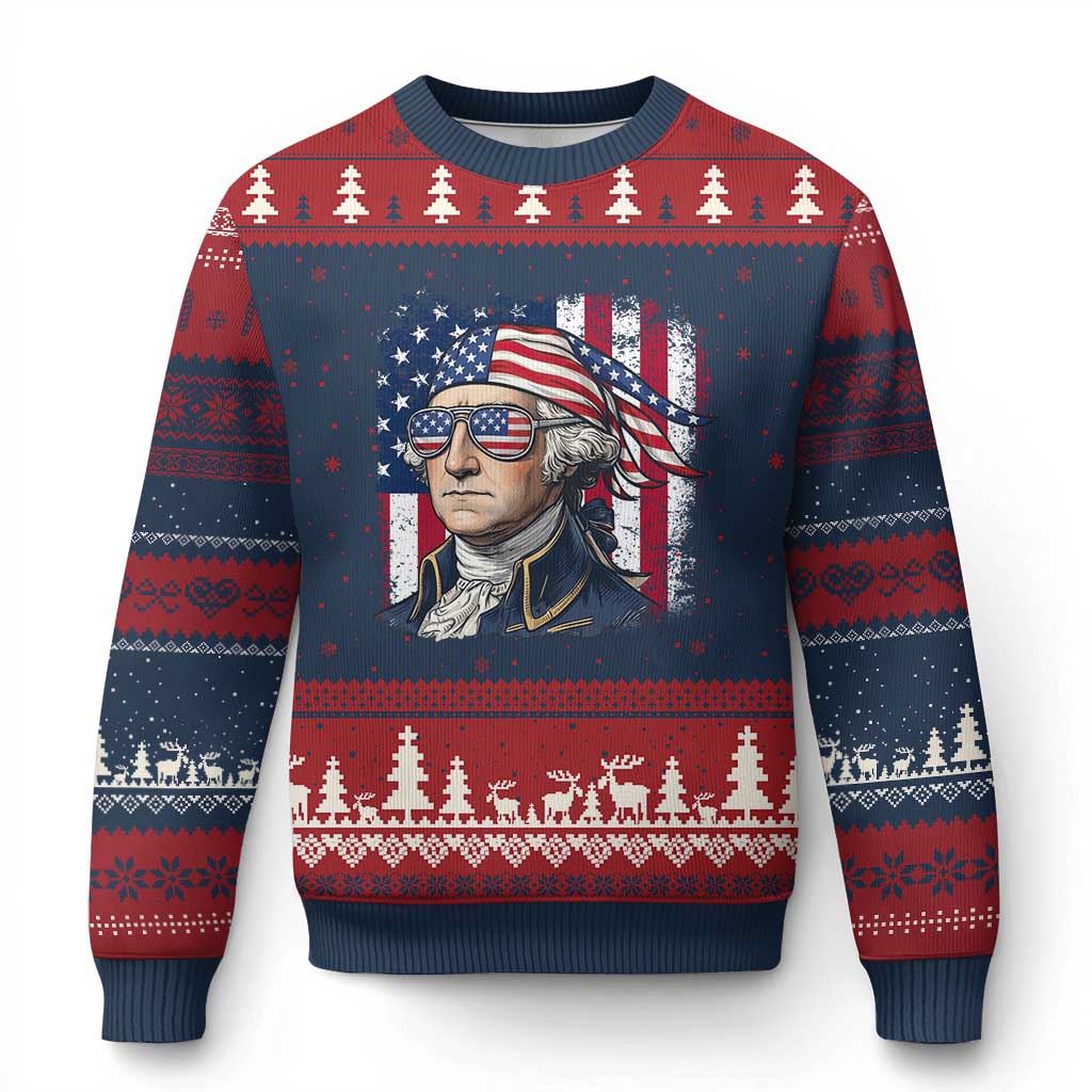 George Washington Patriotic Ugly Christmas Sweater USA 250th Anniversary