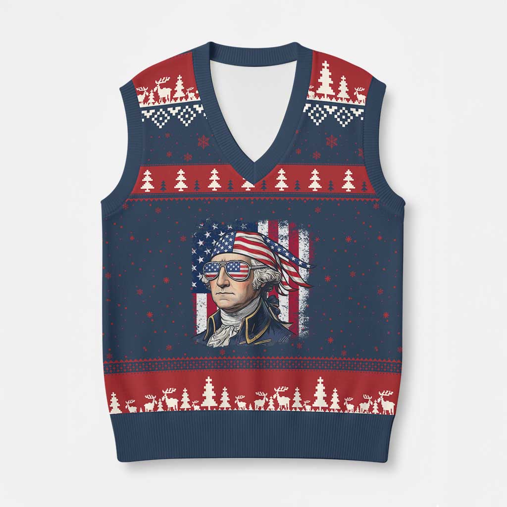 George Washington Patriotic V-Neck Knit Sweater Vest USA 250th Anniversary