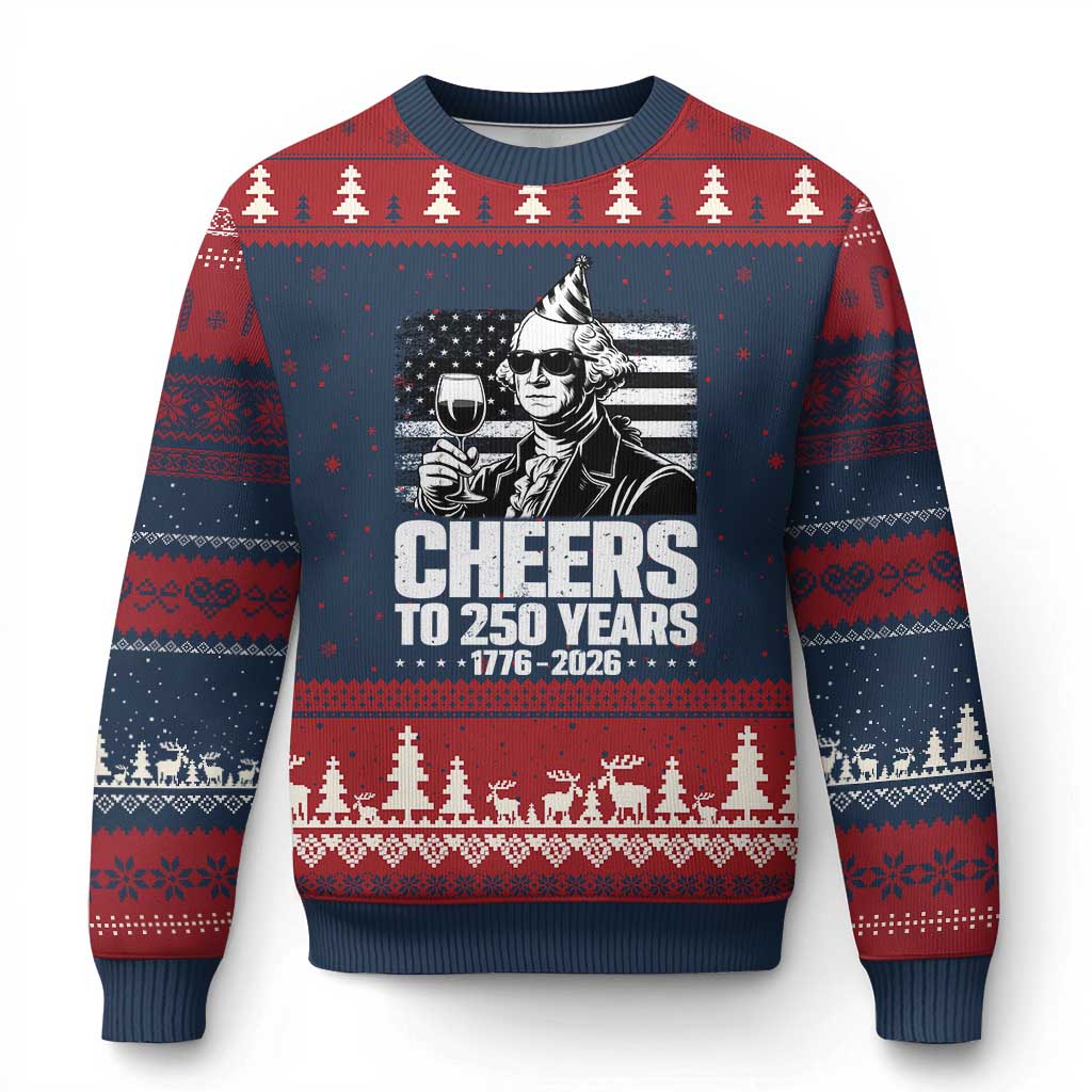 Funny George Washington Cheers To 250 Years Ugly Christmas Sweater