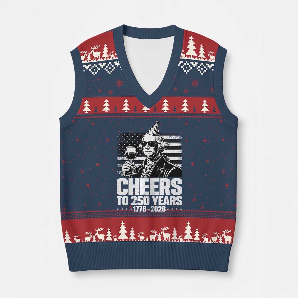 Funny George Washington Cheers To 250 Years V-Neck Knit Sweater Vest