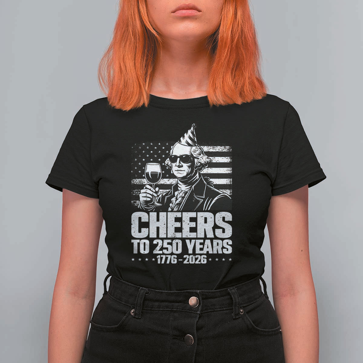 Funny George Washington Cheers To 250 Years T Shirt For Women