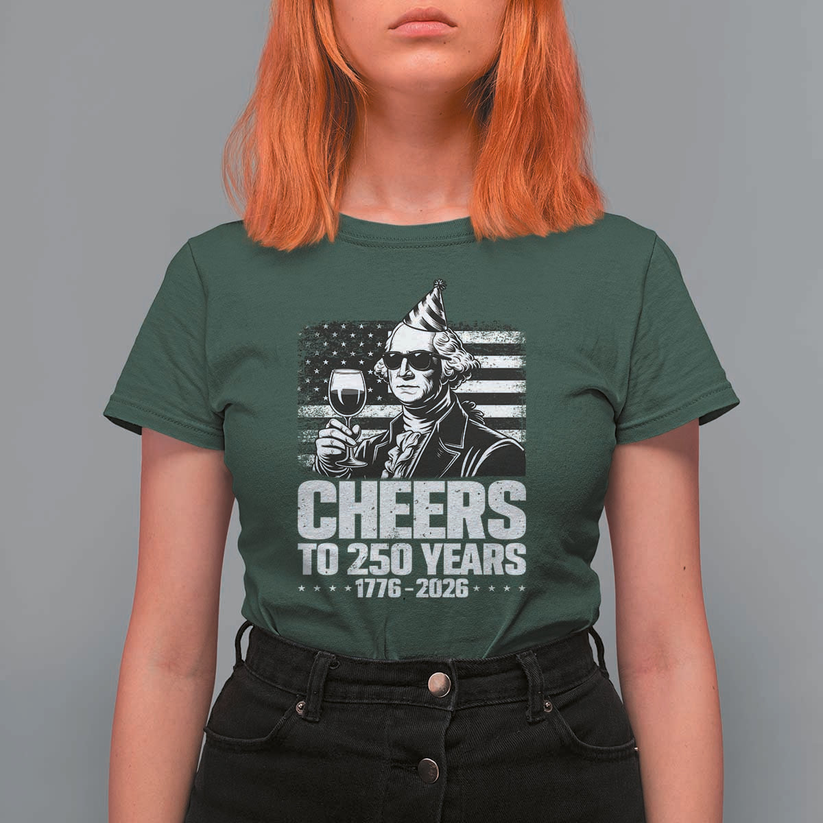 Funny George Washington Cheers To 250 Years T Shirt For Women