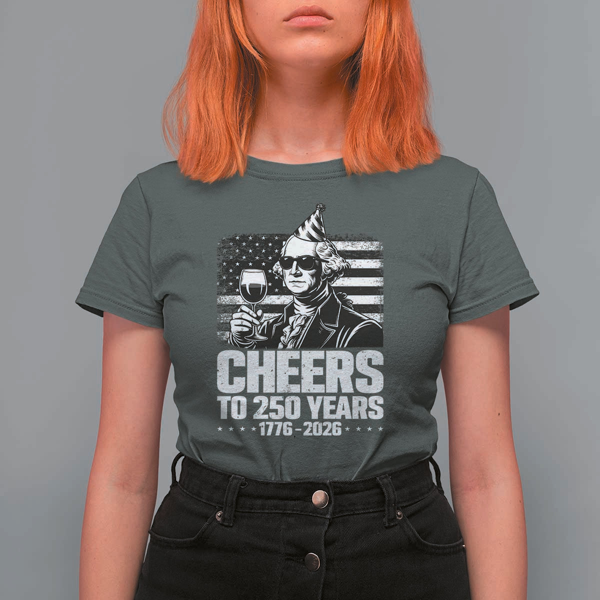 Funny George Washington Cheers To 250 Years T Shirt For Women