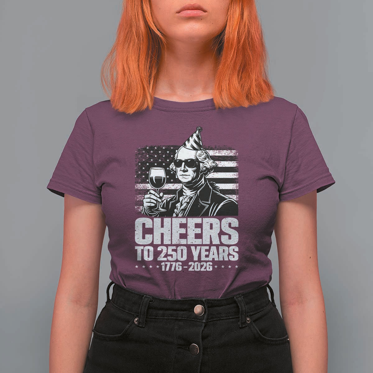Funny George Washington Cheers To 250 Years T Shirt For Women