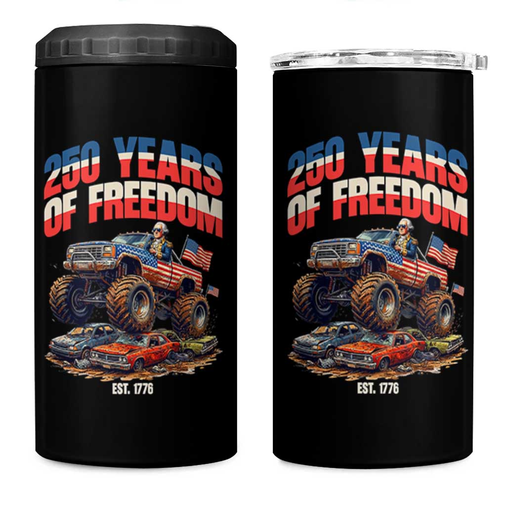 Funny George Washington Monster Truck 4 in 1 Can Cooler Tumbler America 250th Anniversary