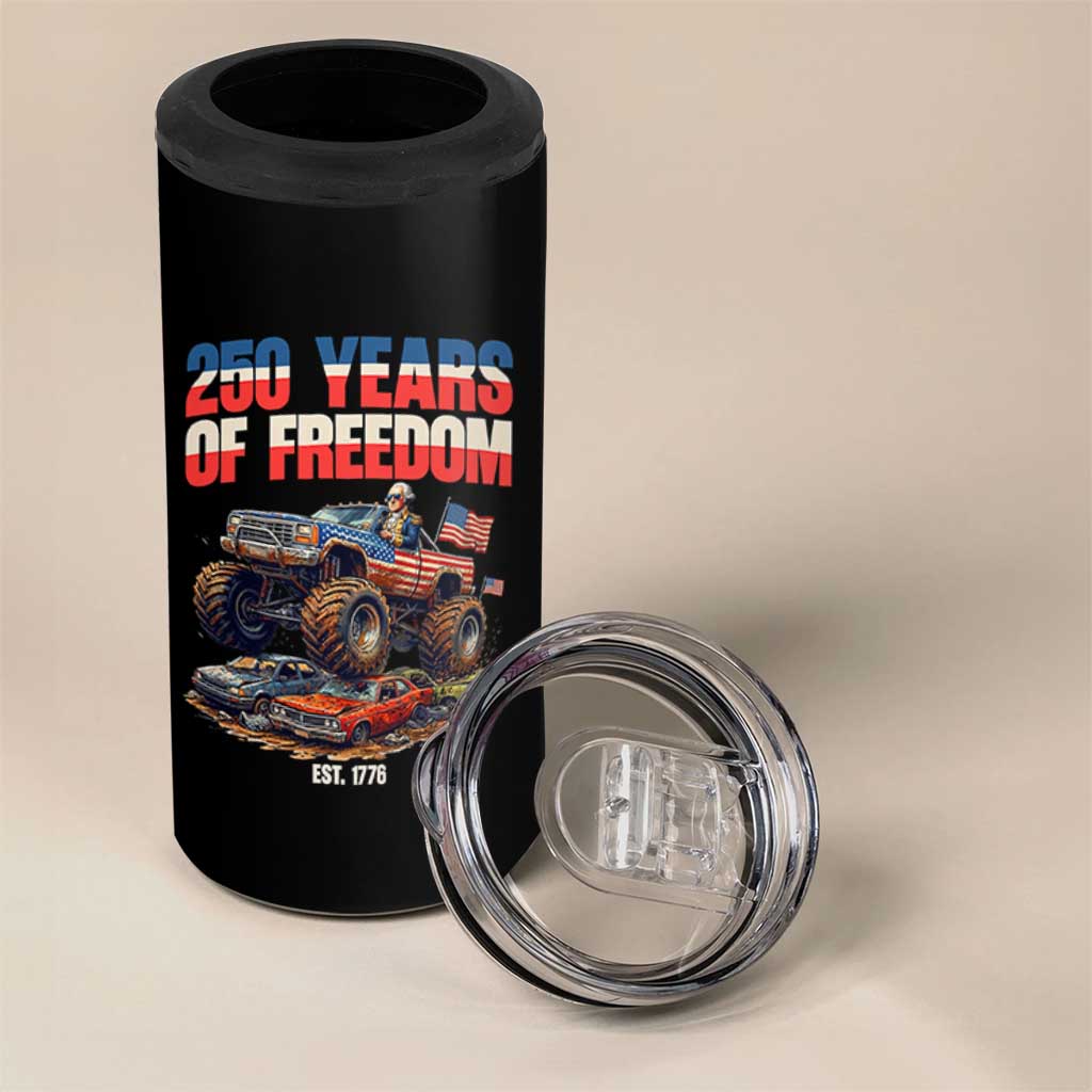 Funny George Washington Monster Truck 4 in 1 Can Cooler Tumbler America 250th Anniversary