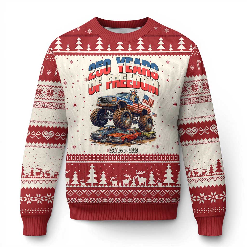 Funny George Washington Monster Truck Ugly Christmas Sweater America 250th Anniversary