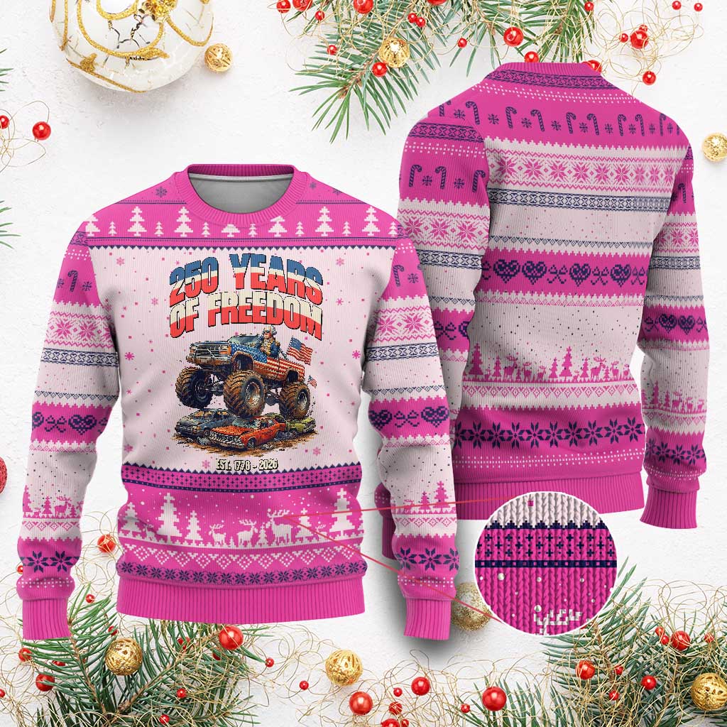 Funny George Washington Monster Truck Ugly Christmas Sweater America 250th Anniversary