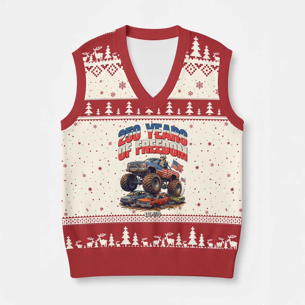 Funny George Washington Monster Truck V-Neck Knit Sweater Vest America 250th Anniversary