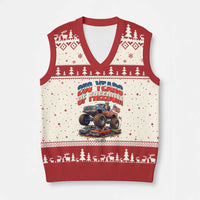 Funny George Washington Monster Truck V-Neck Knit Sweater Vest America 250th Anniversary