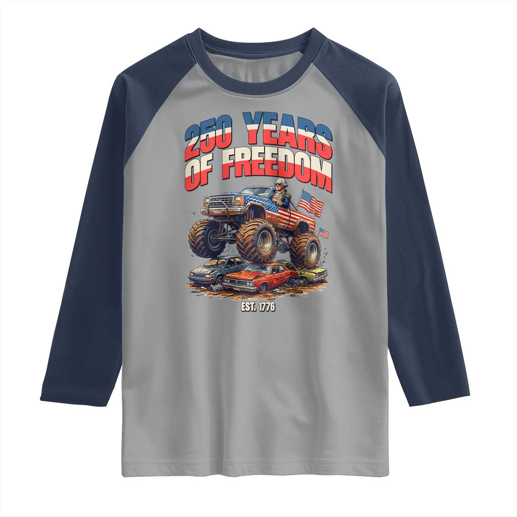 Funny George Washington Monster Truck Raglan Shirt America 250th Anniversary